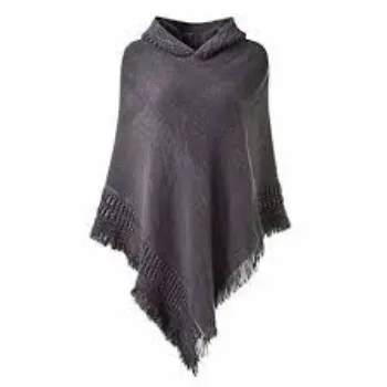 Plain Ladies Black Woolen Poncho
